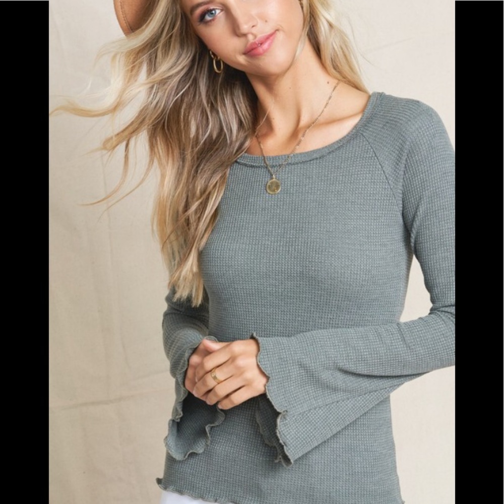 Thermal knit bell sleeve top